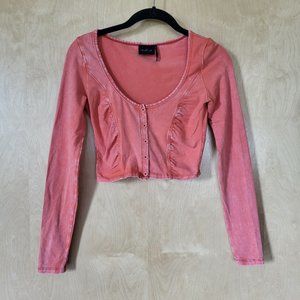 Urban Outfitters Cropped Henley Coral Size Small